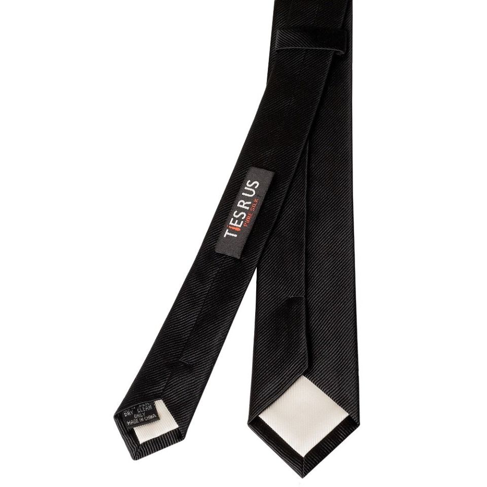 Black Silk Twill Skinny Mens Tie and Pocket Square Set