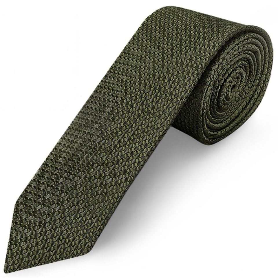 Olive Green Boys Textured Skinny Tie