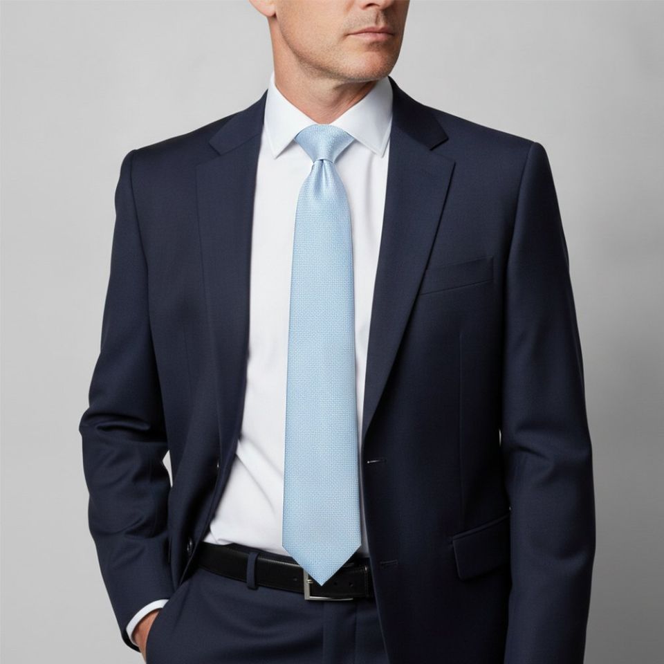 Plain Light Blue Silk Classic Men's Tie