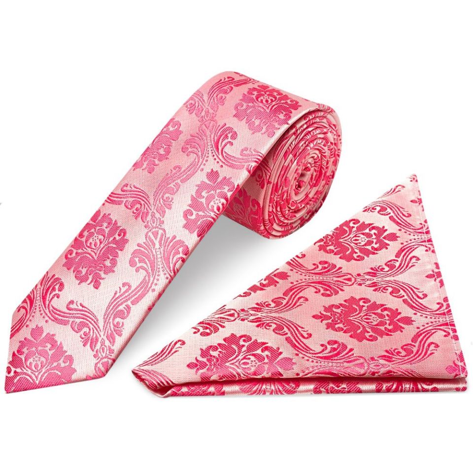 Light Coral Paisley Skinny Boys Tie and Pocket Square Set