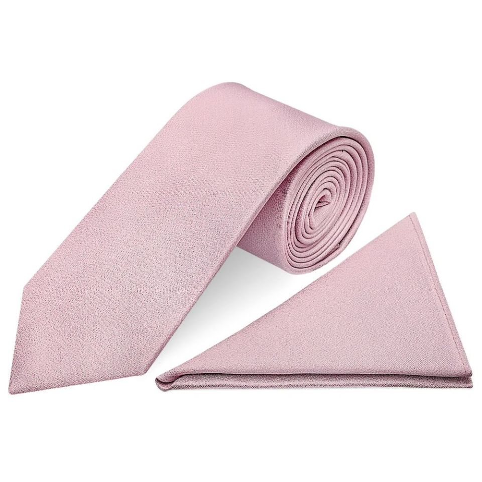 Plain Lilac Pink Silk Classic Men's Tie and Pocket Square Set