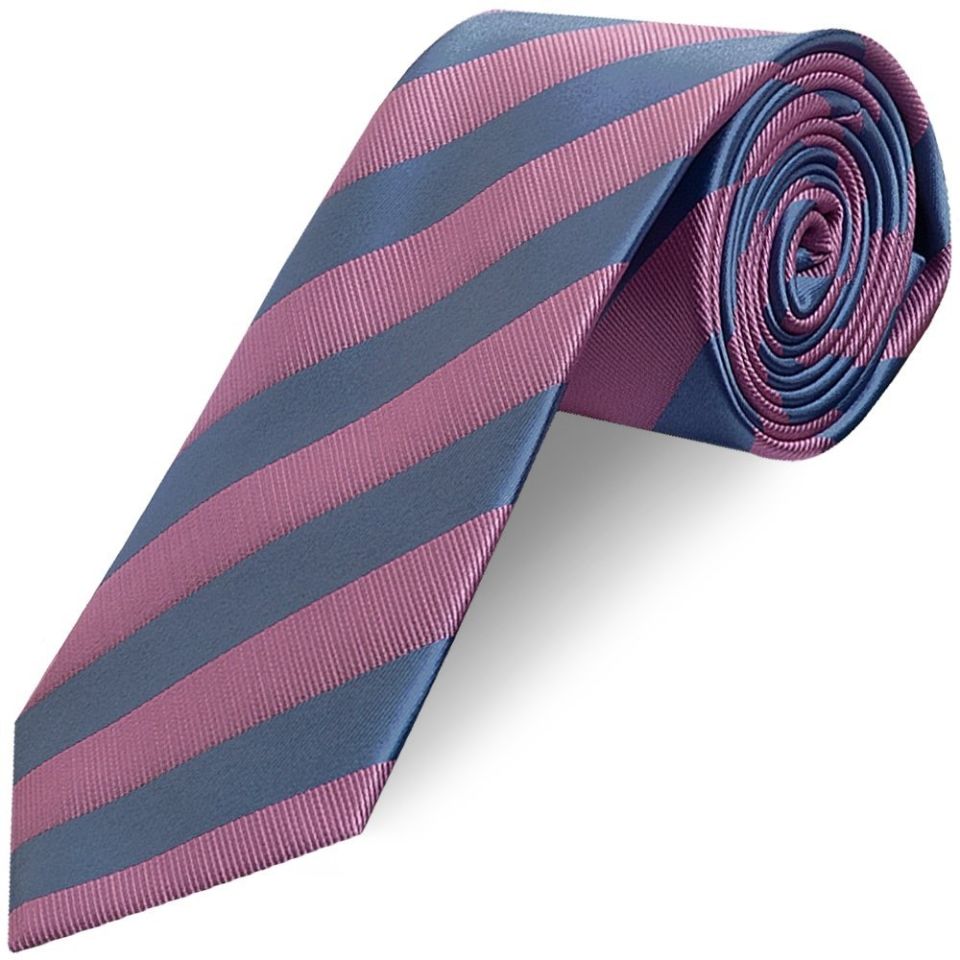 Pink and Light Blue Striped Classic Men's Tie and Pocket Square Set