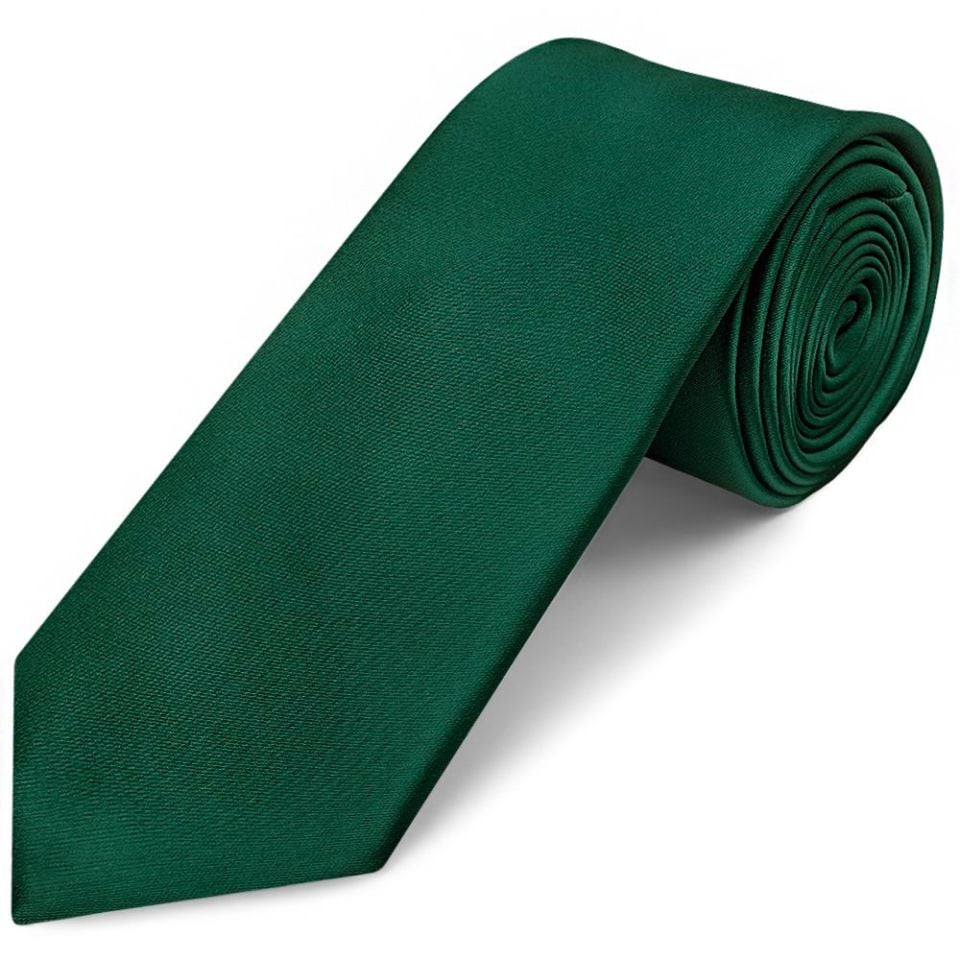 Plain Bottle Green Satin Classic Men's Tie and Pocket Square Set