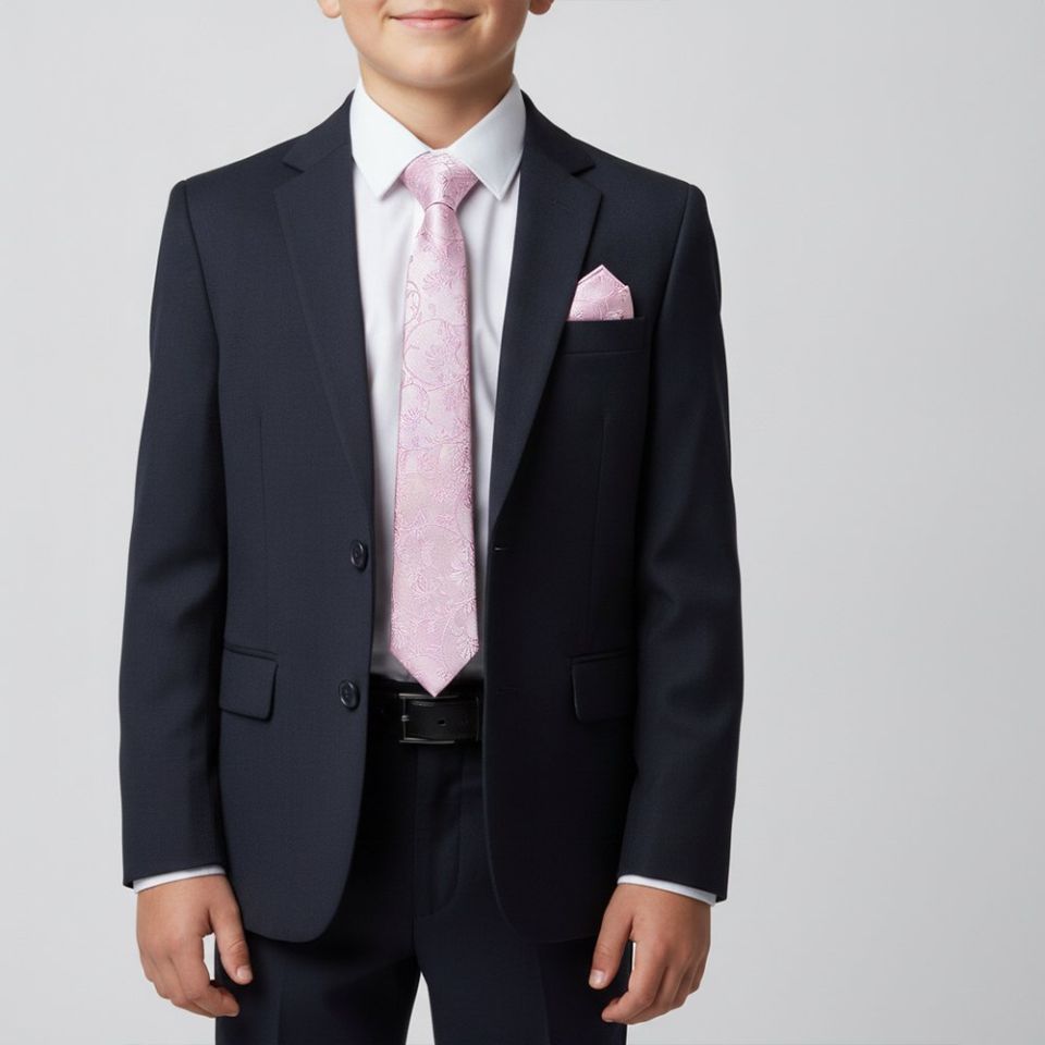 Light Dusty Pink Floral Skinny Boys Tie and Pocket Square Set