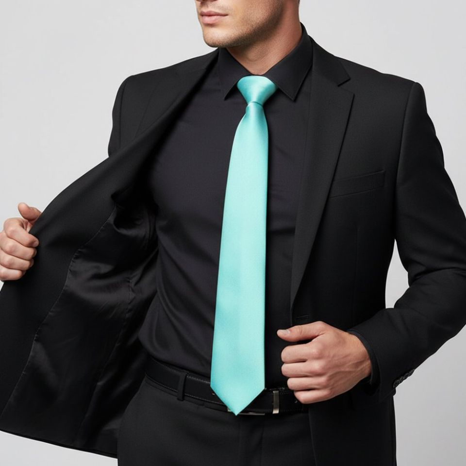 Plain Aqua Satin Classic Men's Tie