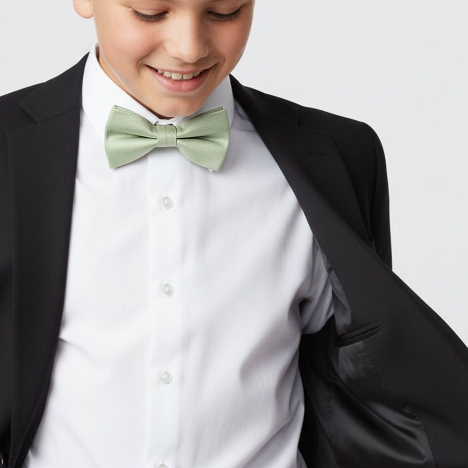 Pre Tied Light Sage Green Silk Boys Bow Tie Age 8-11