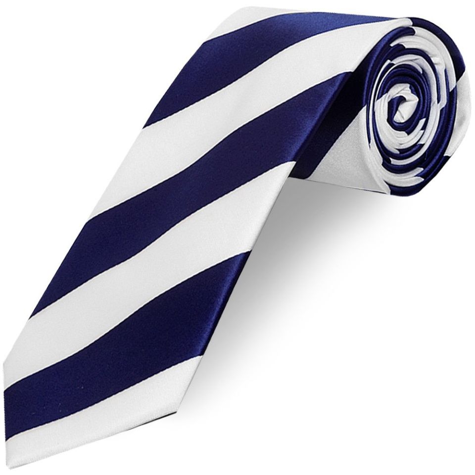 Navy Blue and White Striped Hand Made Classic Men's Football Tie