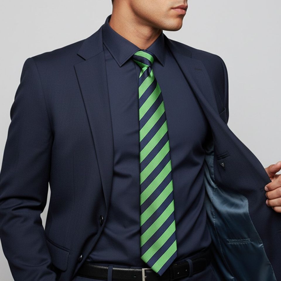 Navy and Lime Striped Classic Men's Tie