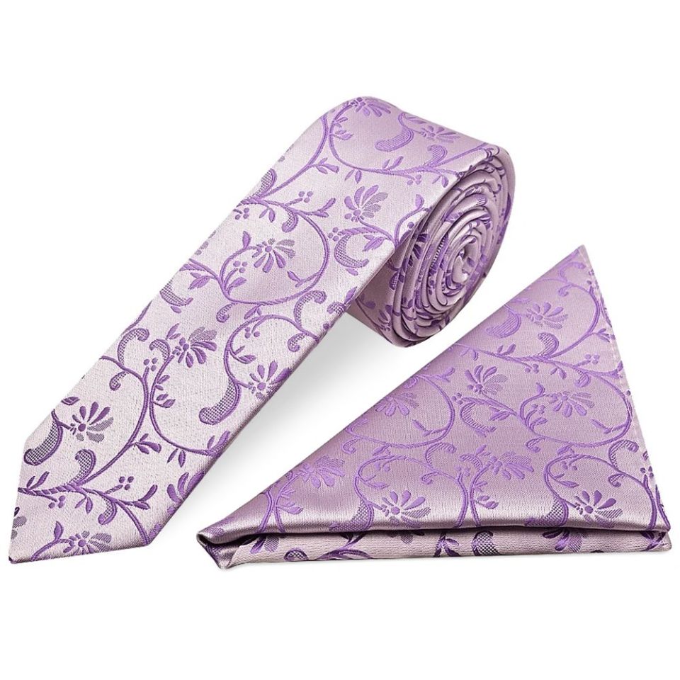 Cadbury Purple Floral Skinny Boys Tie and Pocket Square Set