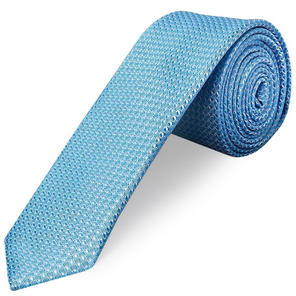 Blue Textured Skinny Tie and Pocket Square Set