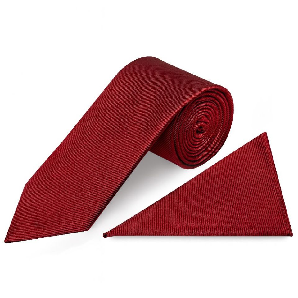 Red Silk Twill Classic Mens Tie and Pocket Square Set