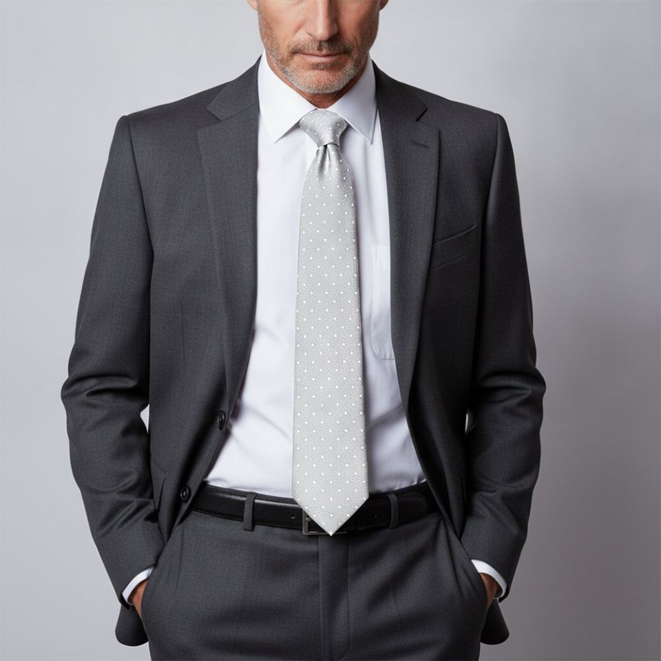 Silver with White Spot Silk Classic Tie
