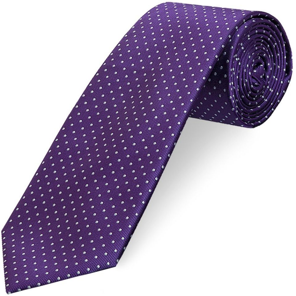 Purple and White Polka Dot Classic Men's Tie Pocket Square Set