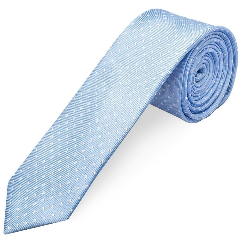 Light Blue and White Polka Dot Skinny Boys Tie