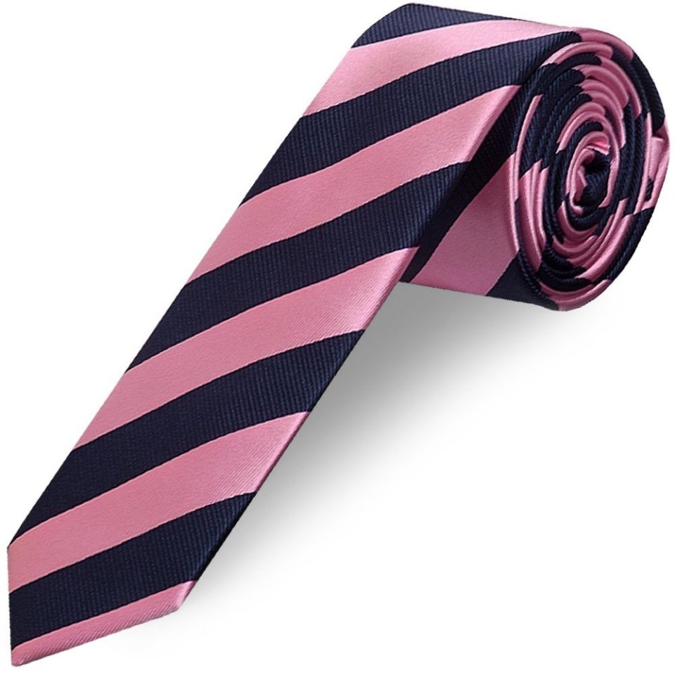 Navy and Pink Striped Skinny Men's Tie