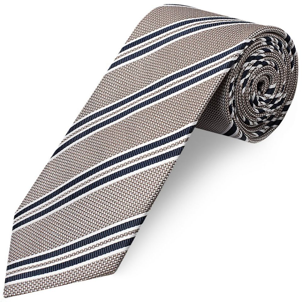 Silver Twin Stripe Classic Men's Tie and Pocket Square Set