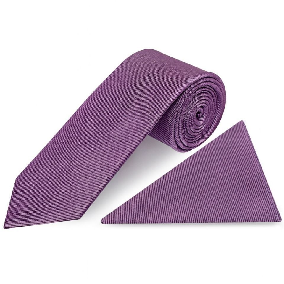 Mauve Silk Twill Classic Men's Tie and Pocket Square Set