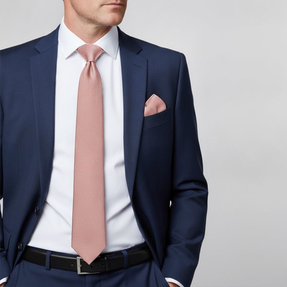 Plain Rose Gold Silk Classic Men's Tie and Pocket Square Set