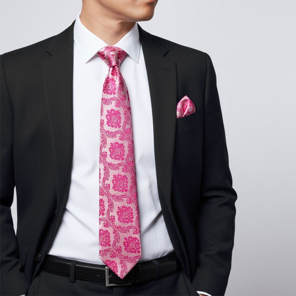 Fuchsia Paisley Classic Men's Tie and Pocket Square Set