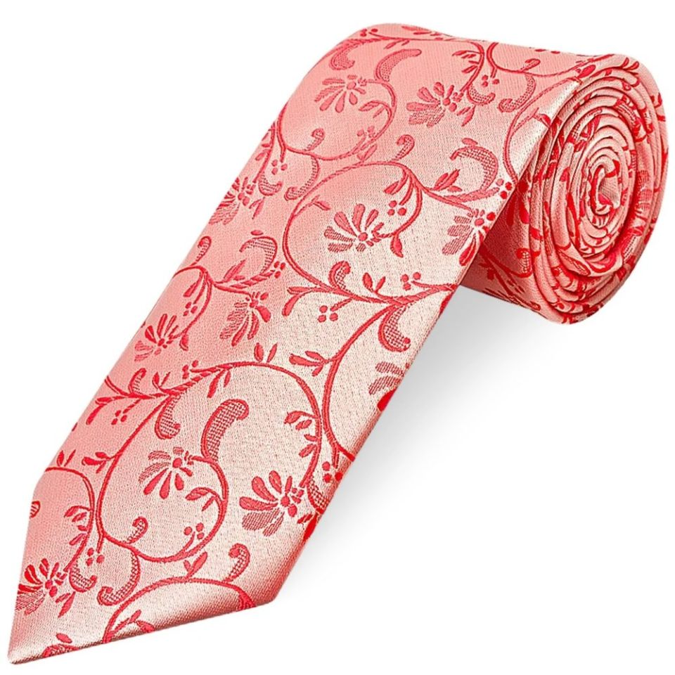 Coral Pink Floral Classic Men's Tie and Pocket Square Set