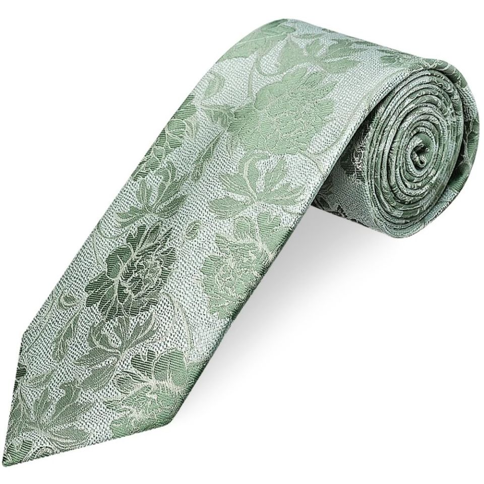 Green Flower Classic Men's Tie and Pocket Square Set