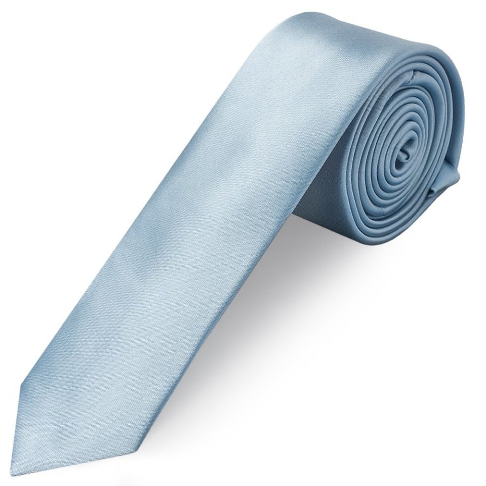 Light Blue Satin Skinny Boys Tie and Pocket Square Set