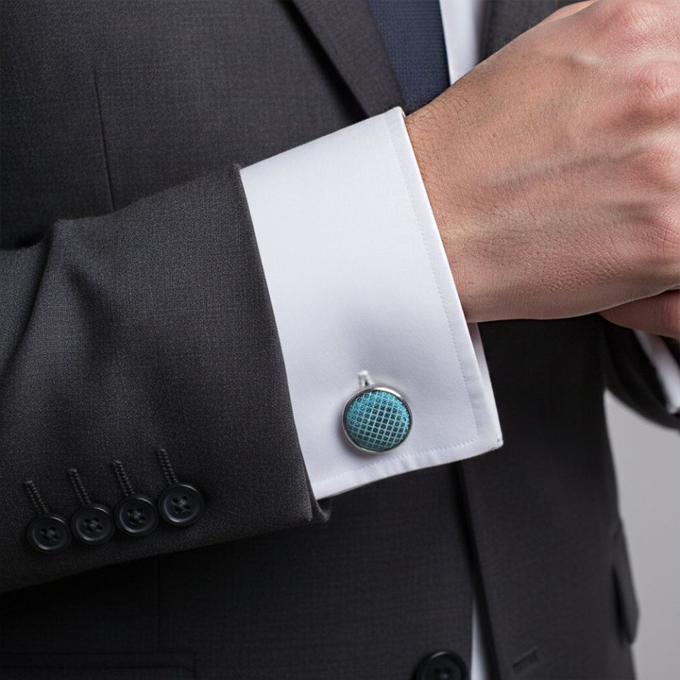Teal Textured Stripe Mens Silk Classic Tie Pocket Square and Cufflinks Box Set