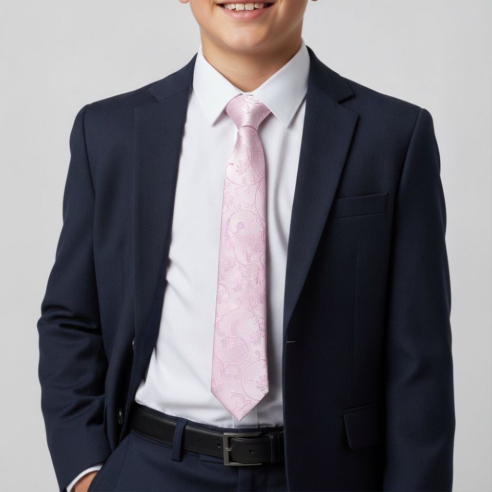 Light Dusty Pink Floral Skinny Boys Tie