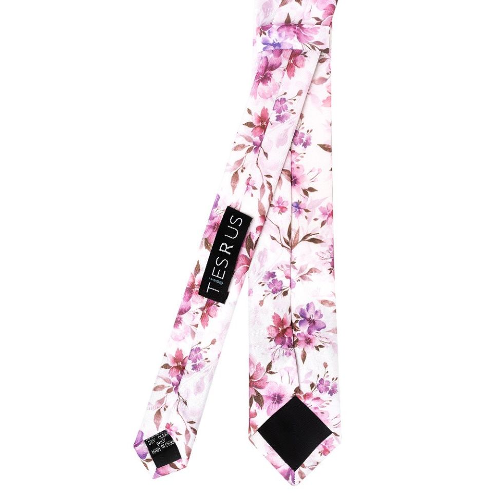 Pink Large Floral Mens Skinny Tie and Pocket Square Set