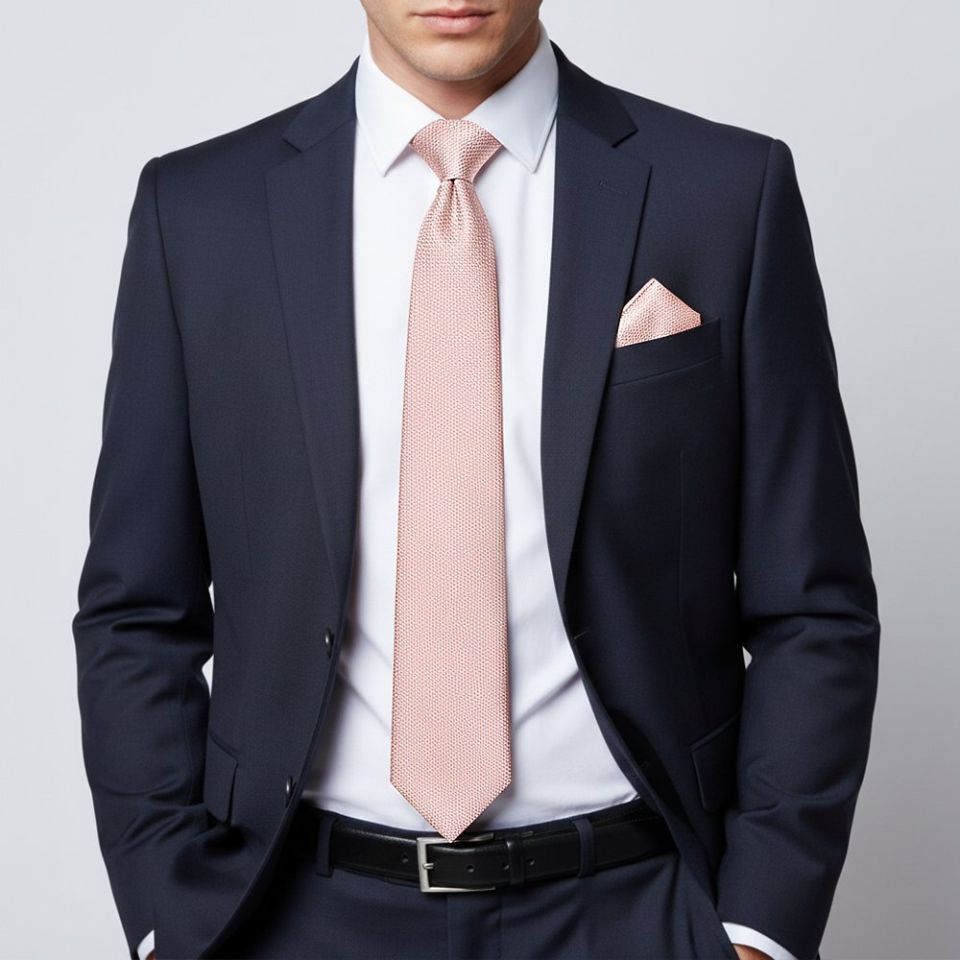 Plain Pink Grenadine Silk Classic Men's Tie and Pocket Square Set
