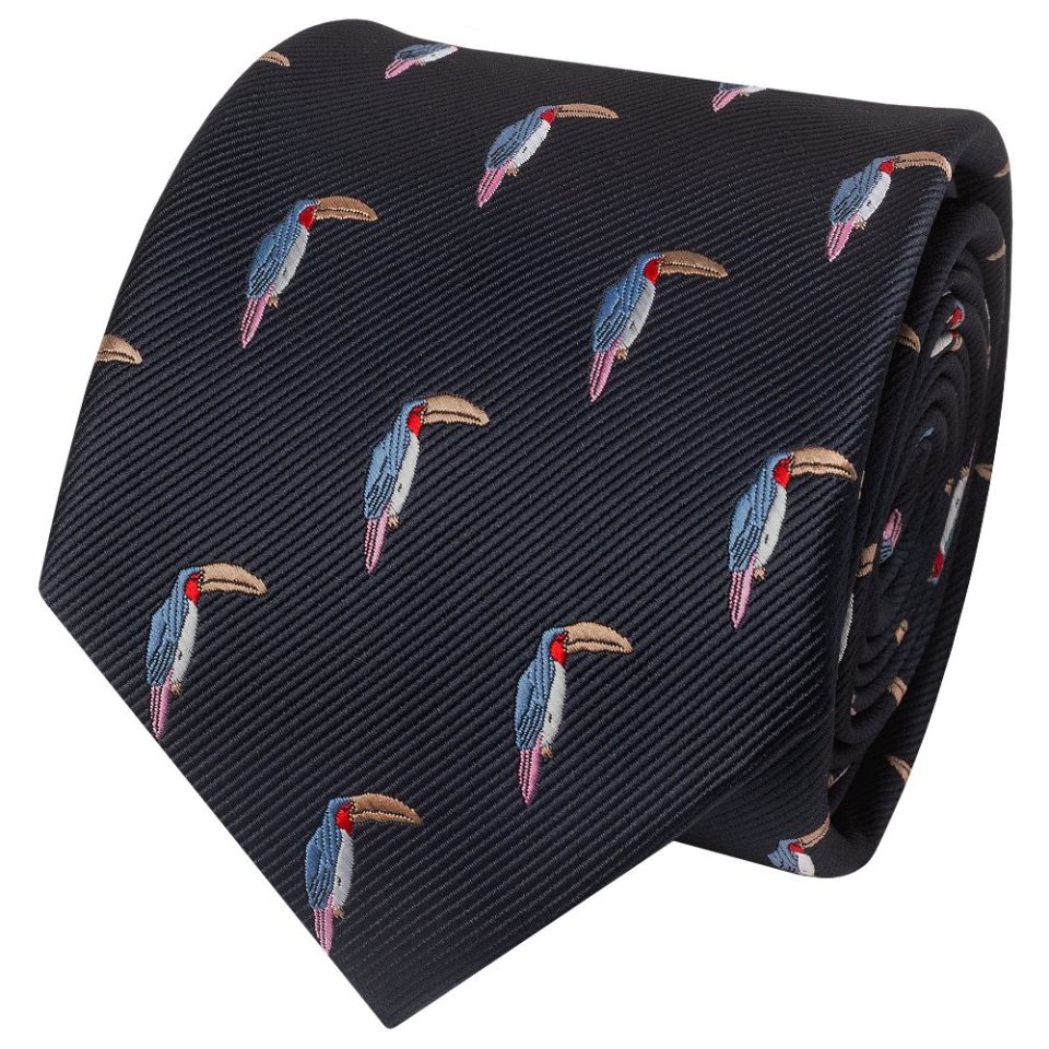 Men's Classic Navy Toucan Print Tie - Free Delivery