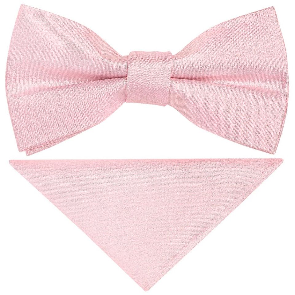 Pre Tied Blush Pink Silk Boys Bow Tie and Pocket Square Set Age 4-7