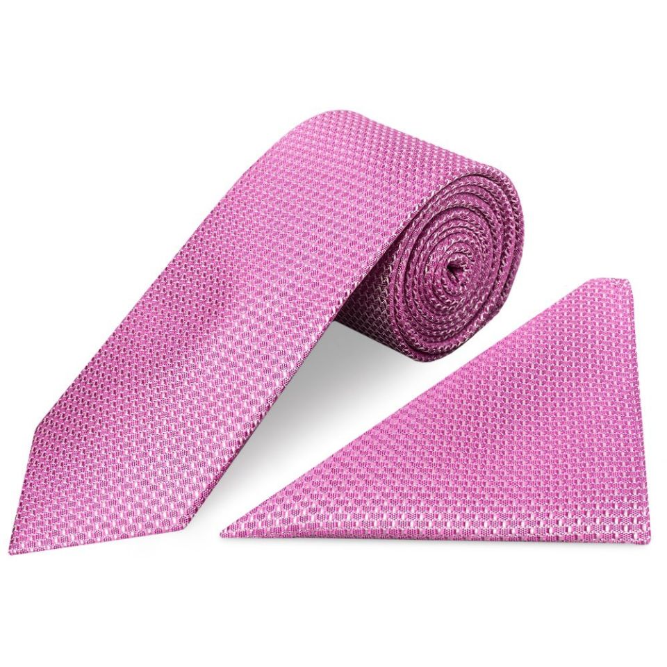 Hot Pink Textured Classic Tie and Pocket Square Set