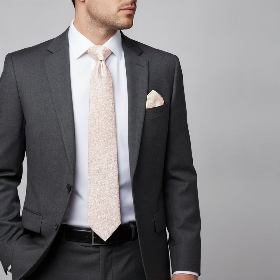 Blush Self Floral Textured Silk Classic Men's Tie and Pocket Square Set