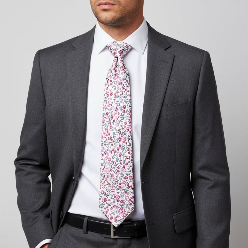 Red Small Floral Mens Classic Tie