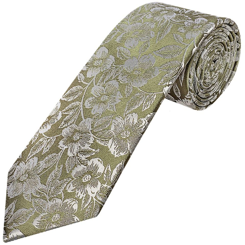 Mens Olive Floral Silk Classic Tie