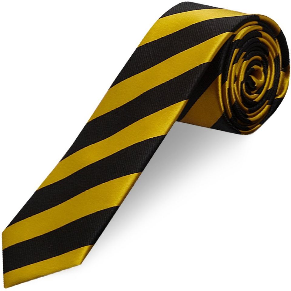 Black and Gold Striped Skinny Men's Tie and Pocket Square Set