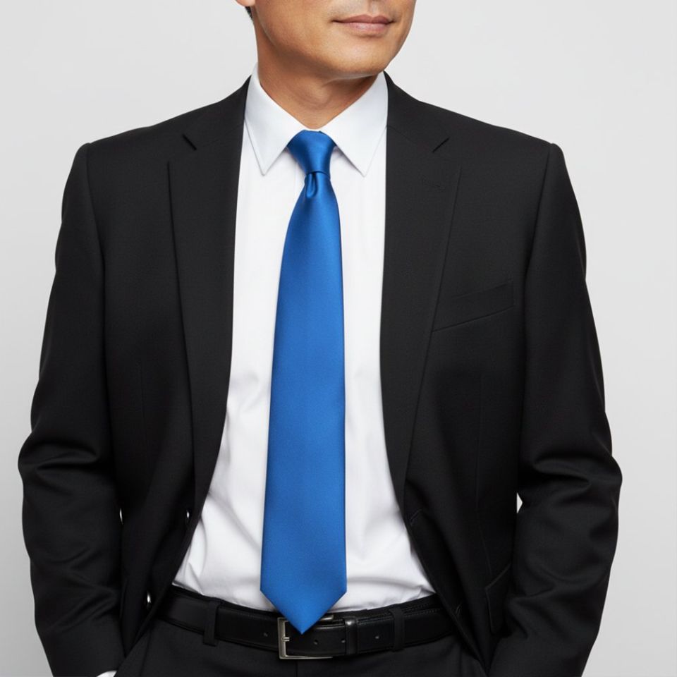 Plain Electric Blue Satin Classic Men's Tie