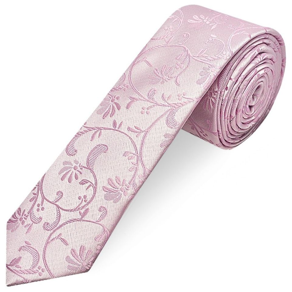 Light Dusty Pink Floral Skinny Men's Tie
