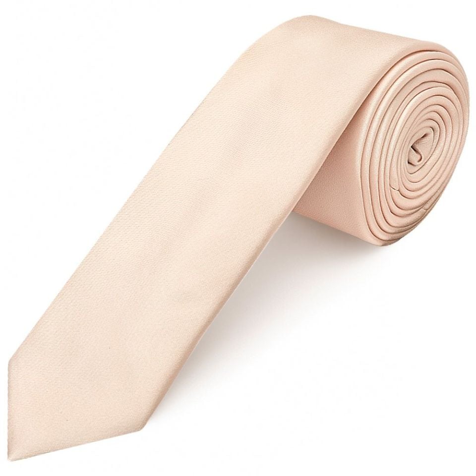 Plain Blush Satin Skinny Men's Tie and Pocket Square Set