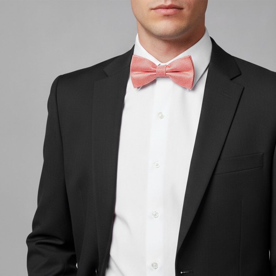 Plain Pink Textured Silk Mens Bow Tie