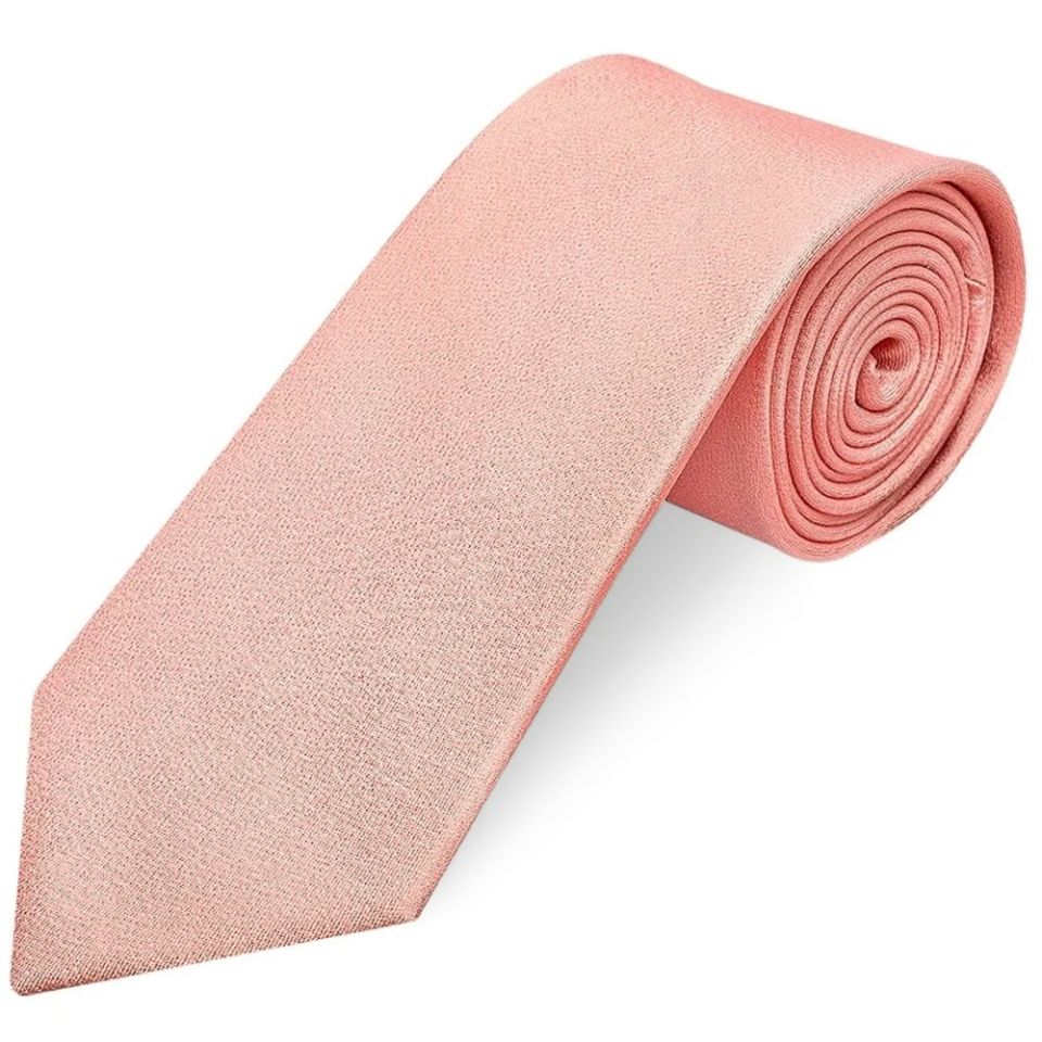 Plain Salmon Peach  Silk Classic Men's Tie and Pocket Square Set