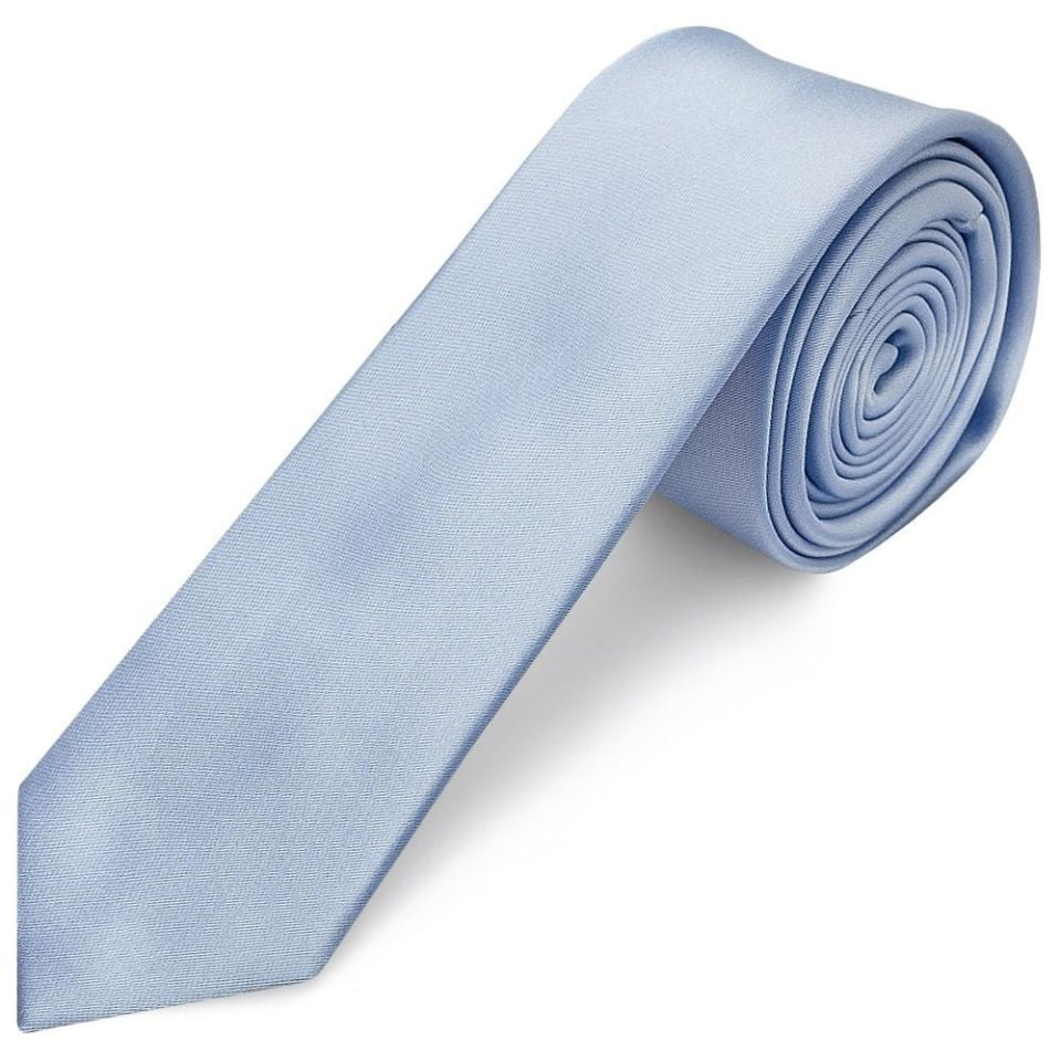 Plain Dusty Blue Boys Satin Skinny Tie and Pocket Square