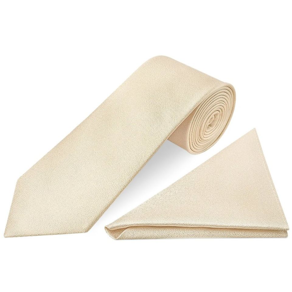 Plain Champagne Silk Classic Men's Tie and Pocket Square Set