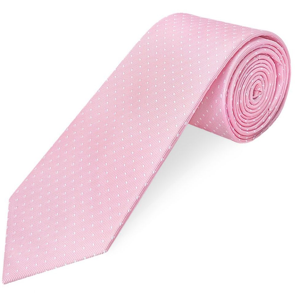 Pink and White Polka Dot Classic Men's Tie Pocket Square Set