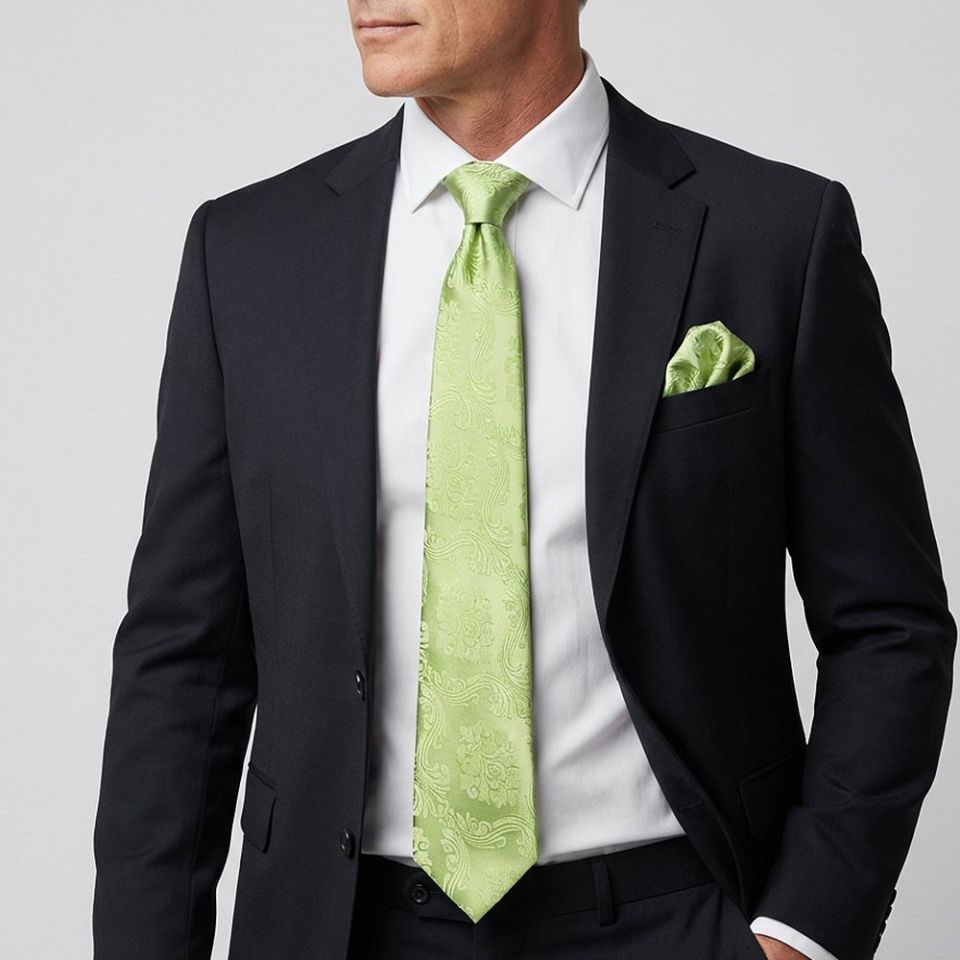 Light Green Paisley Classic Men's Tie and Pocket Square Set