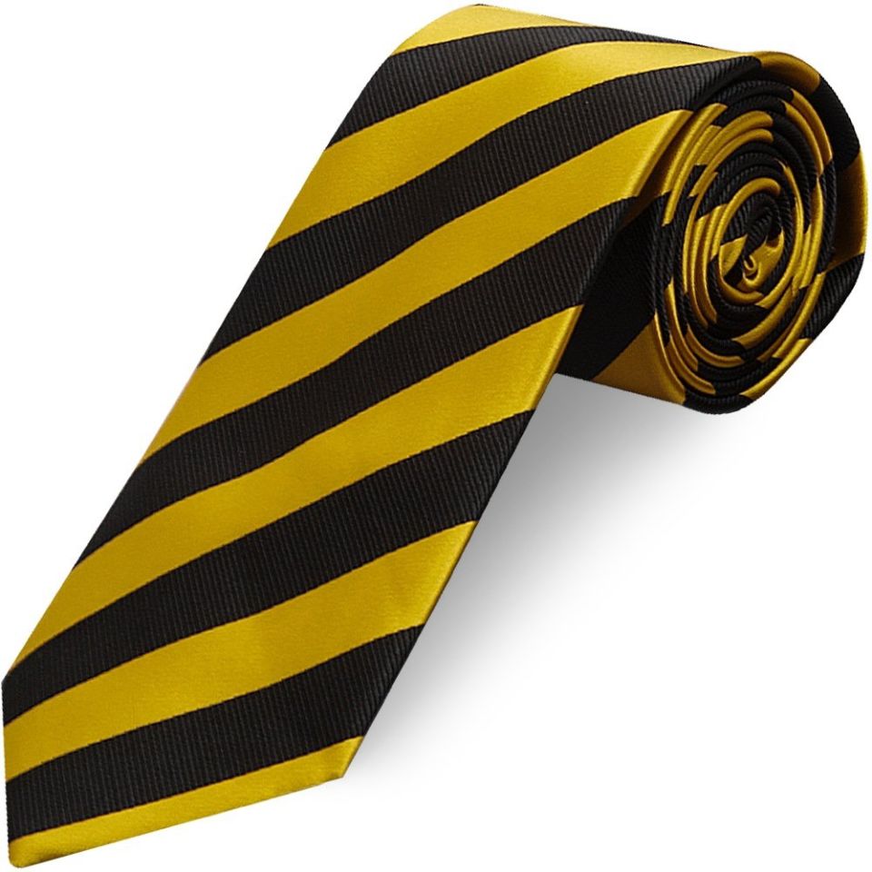 Black and Gold Striped Classic Men's Tie and Pocket Square Set