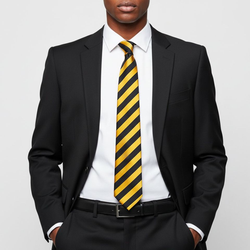 Navy and Yellow Striped Classic Men's Tie