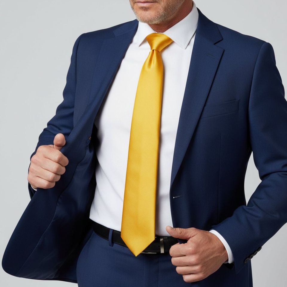 Plain Yellow Satin Classic Men's Tie and Pocket Square Set