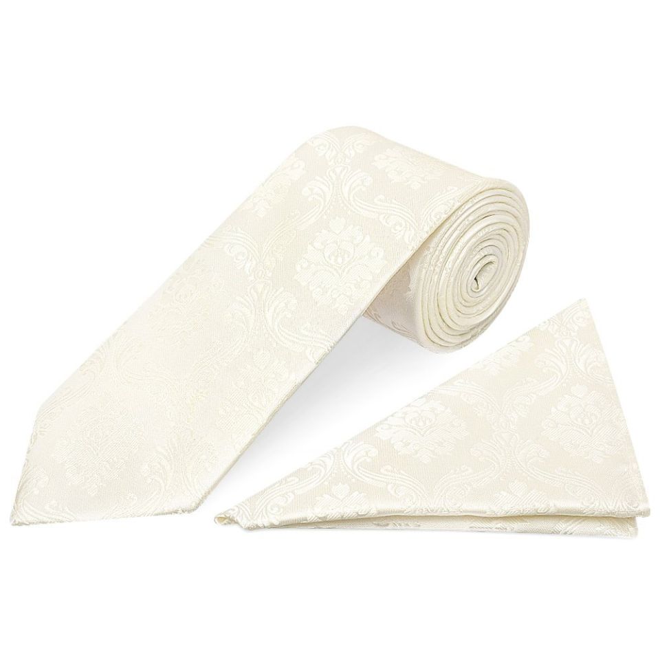 Ivory Paisley Classic Men's Tie and Pocket Square Set